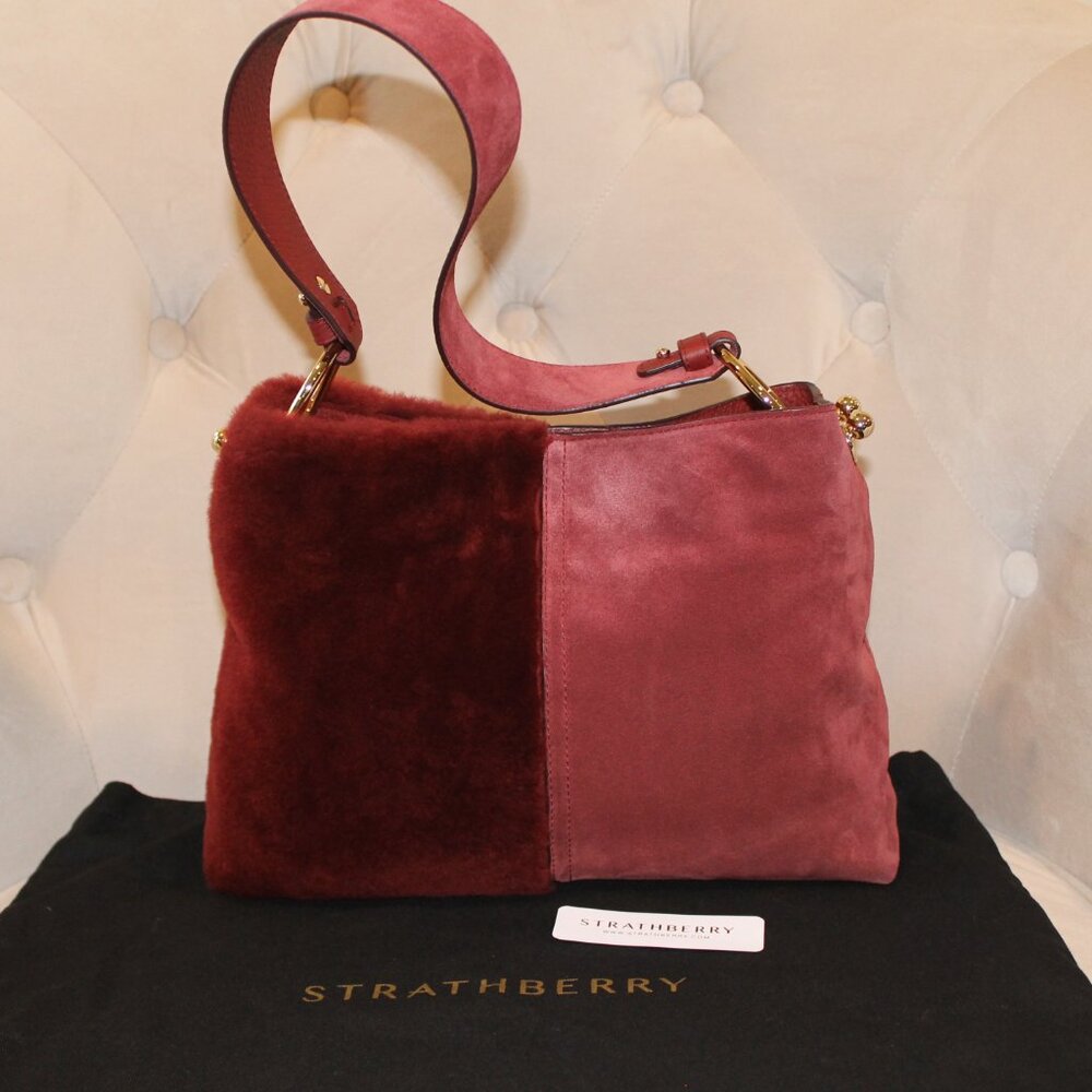 Strathberry Lana Oxblood Suede and Shearling Hobo with Dust bag & Box